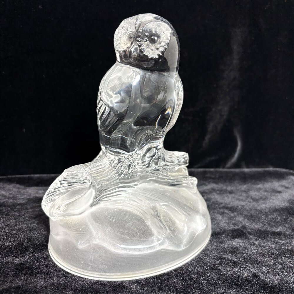 VTG Cristal D'Arques Glass Snowy Owl on Log Paperweight Figurine 6"